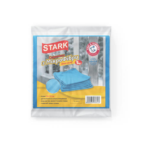 Серветки з мікрофібри для скла та дзеркал 5 шт TM STARK 35*35  15056-1 фото
