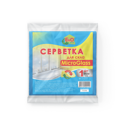 Мікрофібра для скла 1 шт ТМ EKO+ 30*30  20047-1 фото