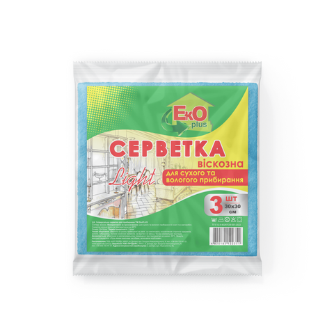 Серветки віскозні 3 шт ТМ EKO+ 30*30  20043-1 фото
