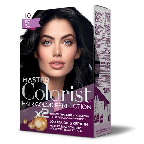Фарба для волосся Master Colorist 1.0 Чорний, 2x50 ml+2x50 ml+10 ml 302324 фото