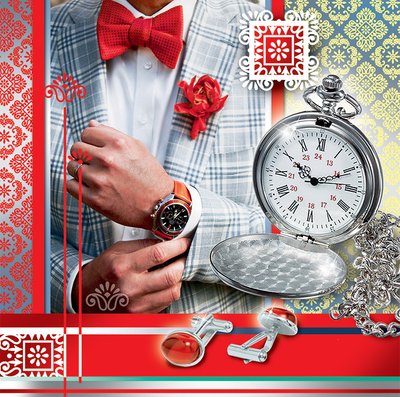 Подарунковий пакет Годинник на червоному розмір 16х16 см 2020 фото