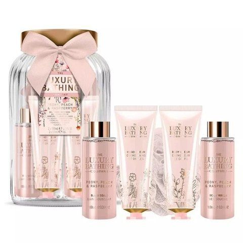 Набір Grace Cole Peony, Peach & Raspberry жіночий скляна коробка sh/gel 100ml+bath soak 100ml+b/cream 50ml+h/cream 50ml+мочалка 11897 фото